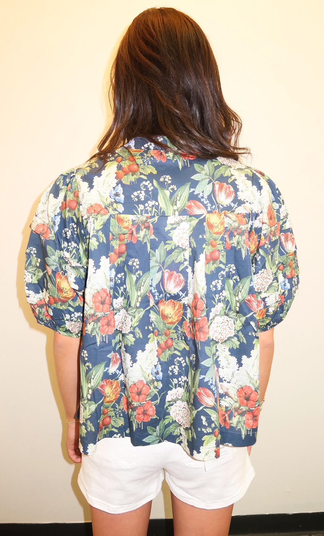 Hibiscus Floral Top- Navy