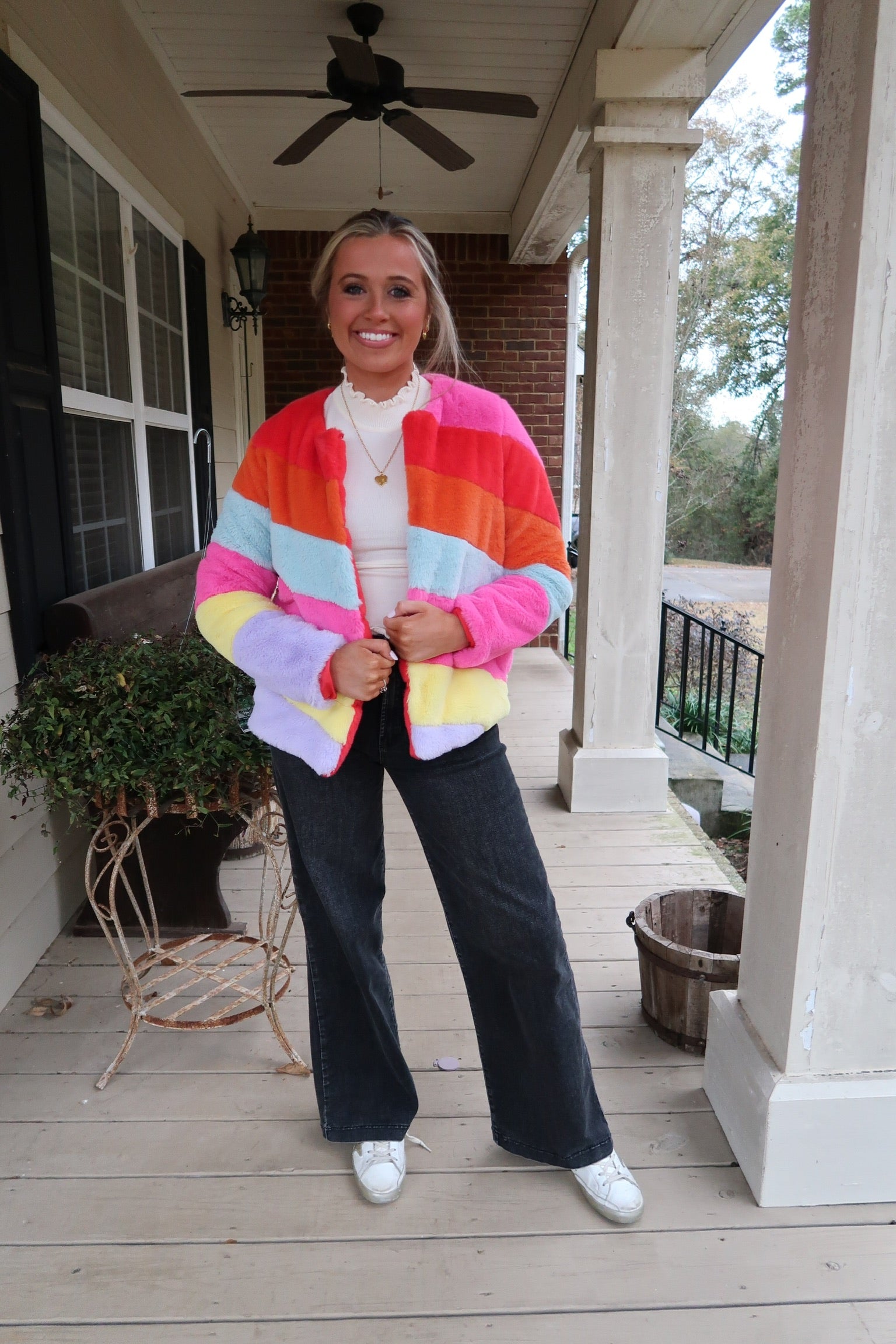 Rainbow Faux Fur Jacket