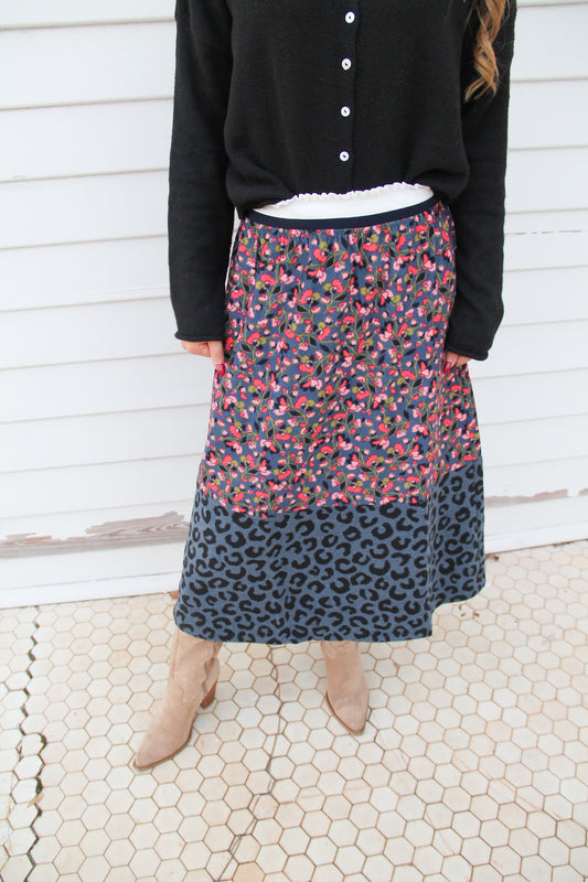 Animal and Floral Midi Skirt