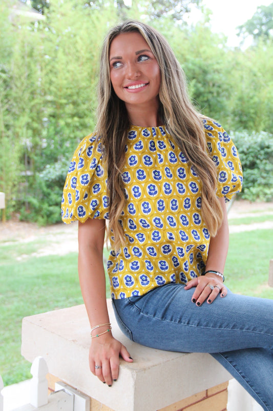 Moxie Floral Puffed Sleeve Top