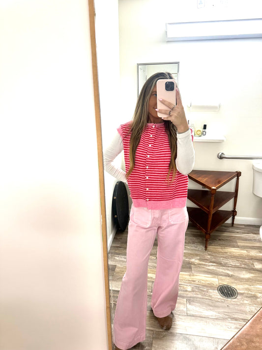 Pink & Red Striped Vest