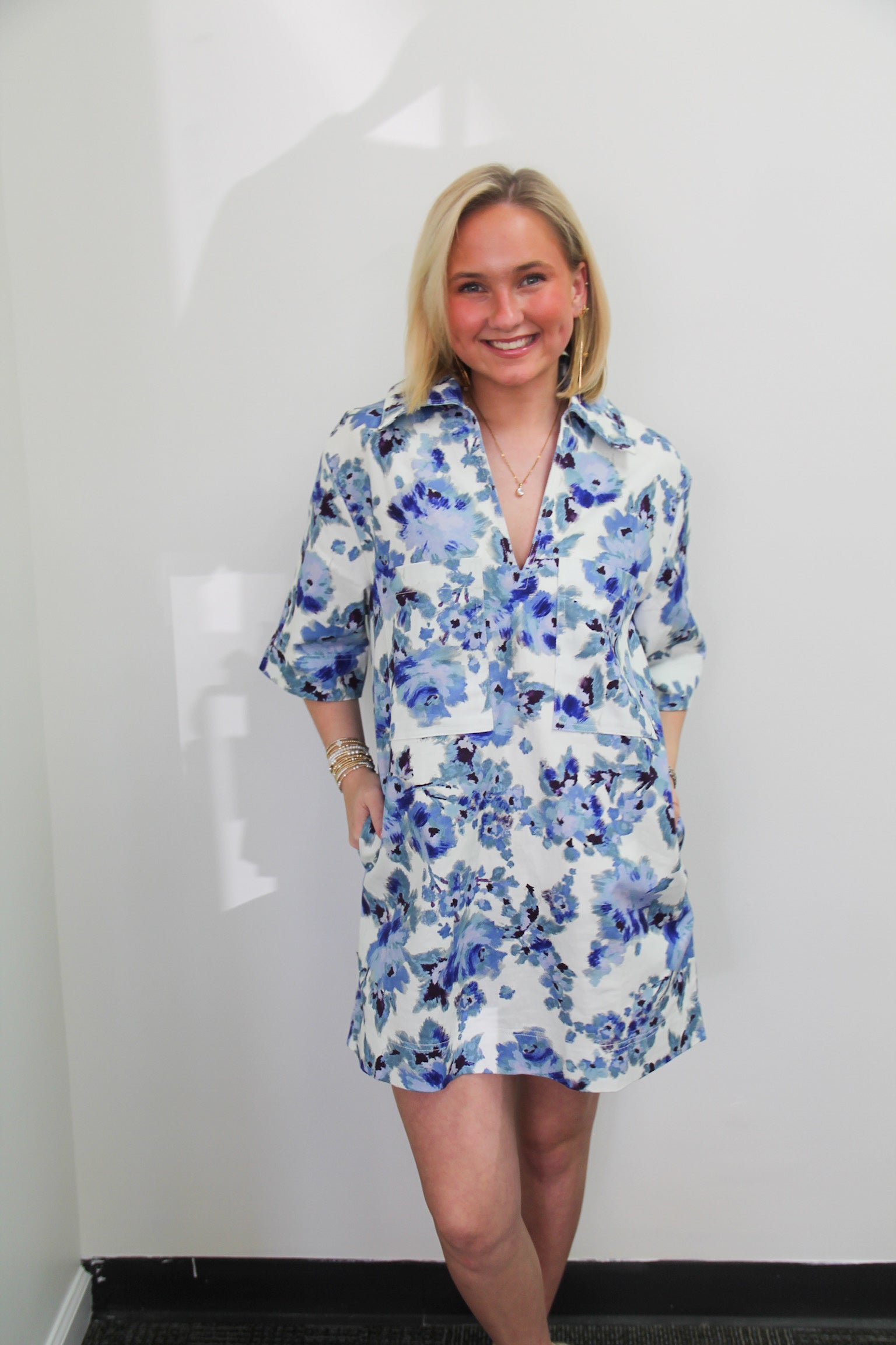 Watercolor Blue Floral Dress