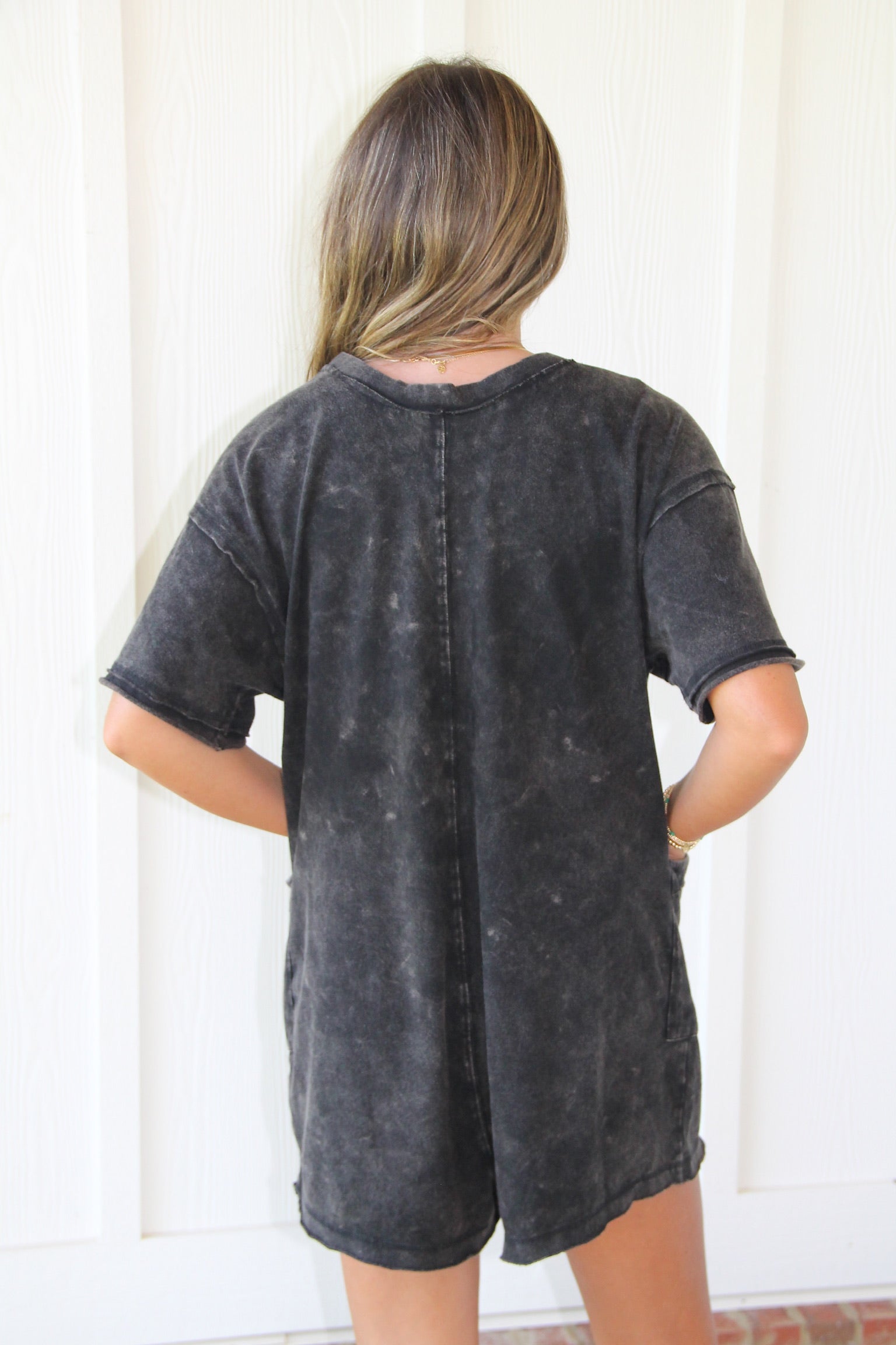 Pocket T- Shirt Romper -Black