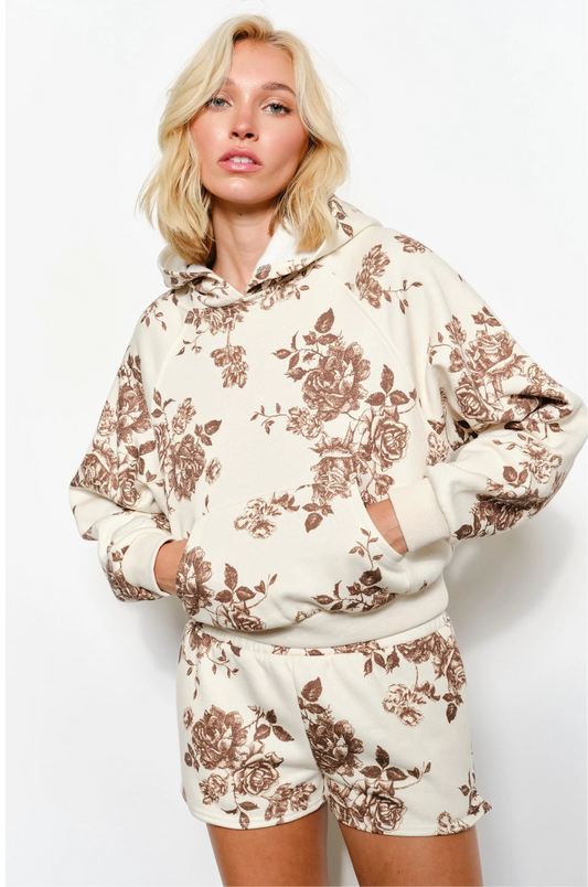 Cream / Mocha Floral Shorts Set