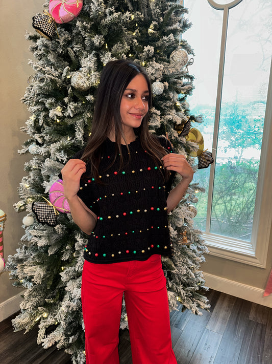 Black Beaded Sweater Vest