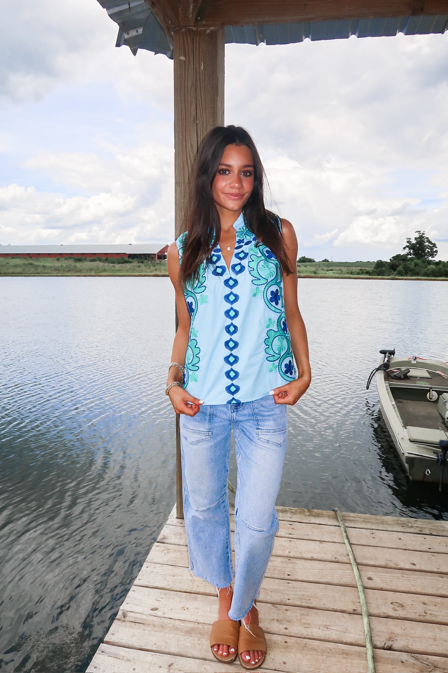 Embroidered Sleeveless Top