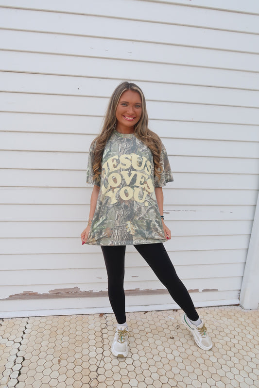 Jesus Loves You Oversized Tee- Camo