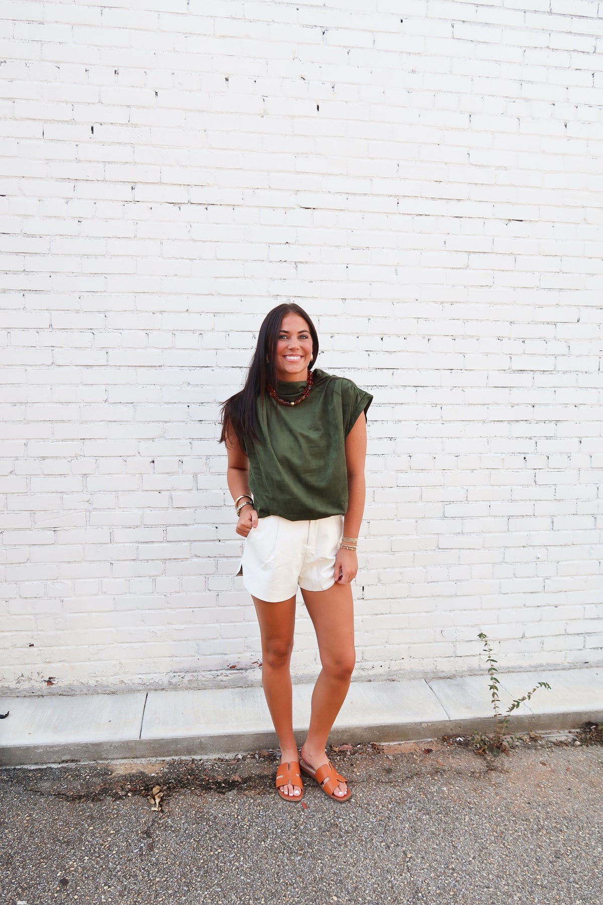 Olive Suede High Neck Top