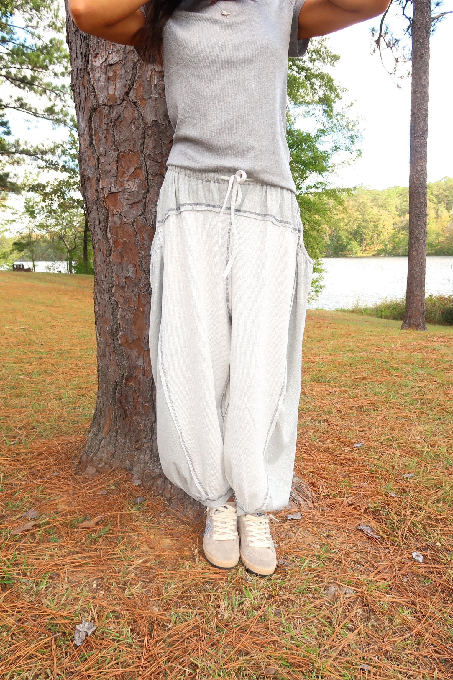 Relaxed Drawstring Pants-Grey