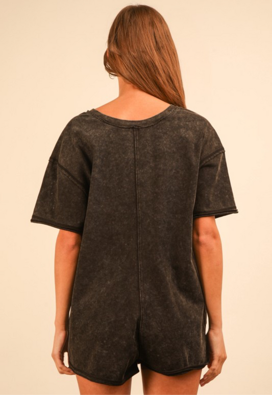 Pocket T- Shirt Romper -Black