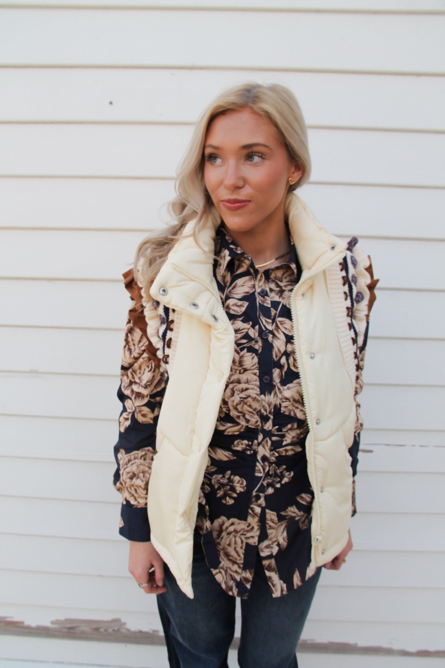 Midnight Blue Cream Floral Top