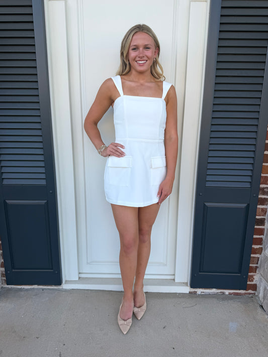 Square Neck Mini Dress - White