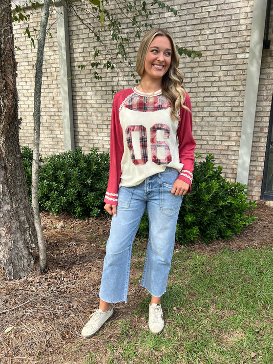 Varsity Waffle Knit Top-Rose