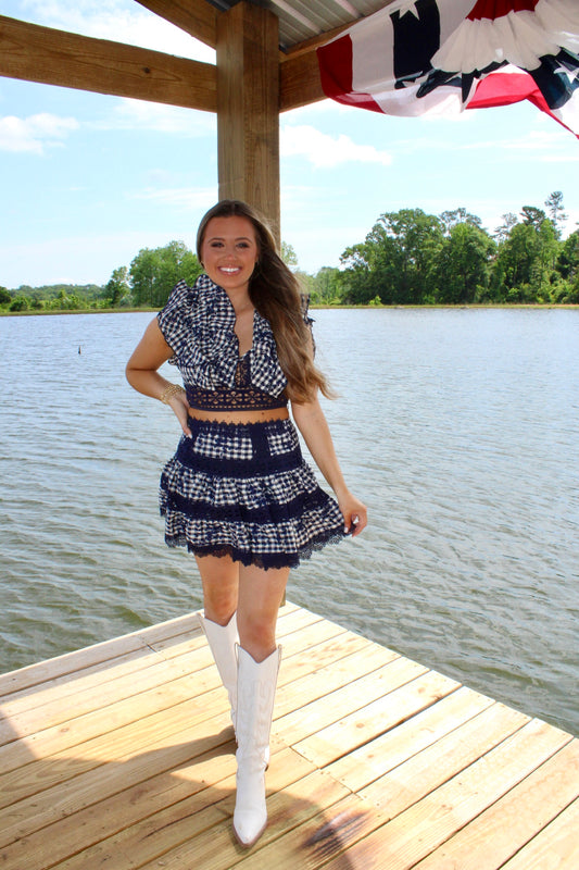 Navy and White Check Cutout Set
