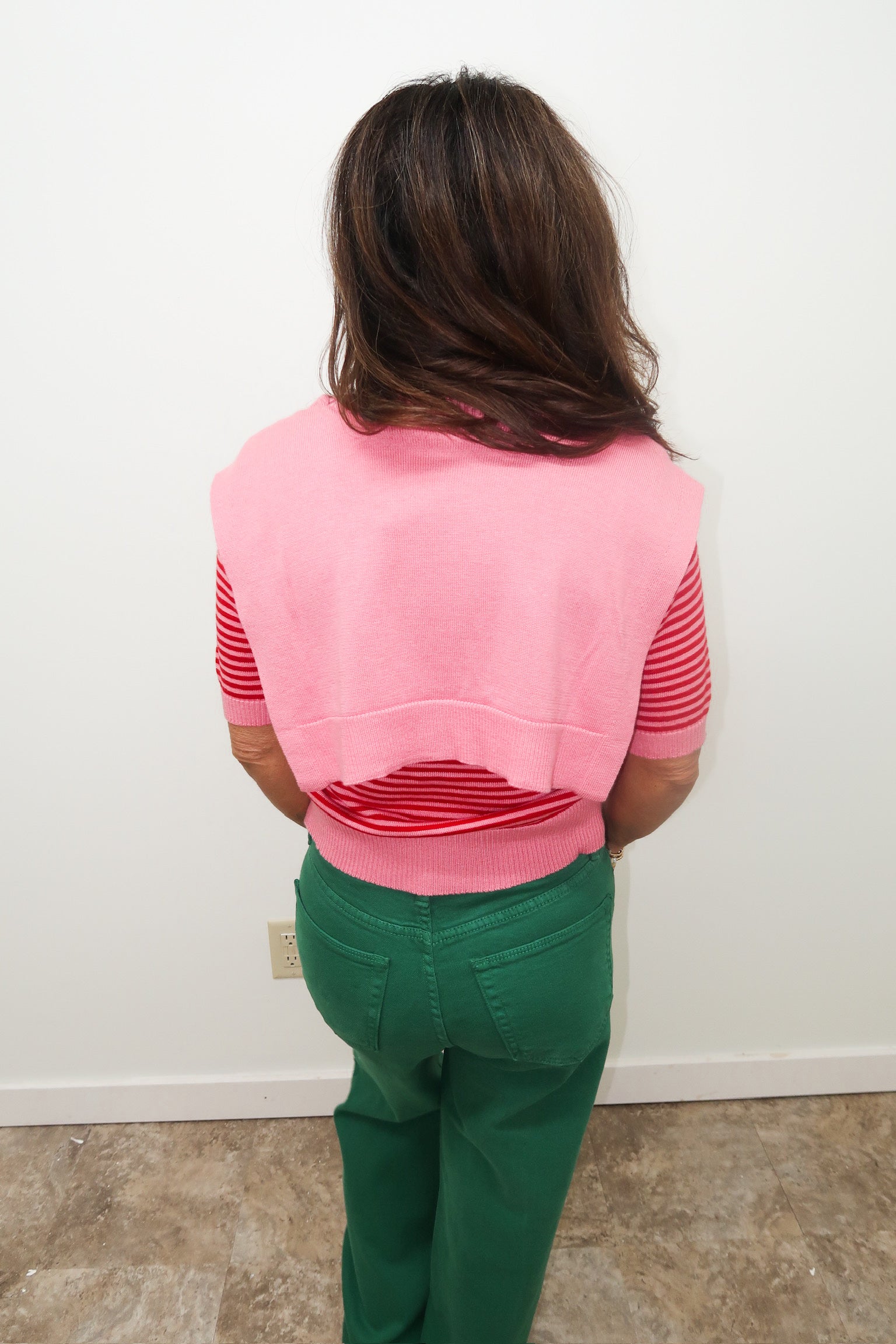 Striped Sweater with wrap sleeves-Pink and Red