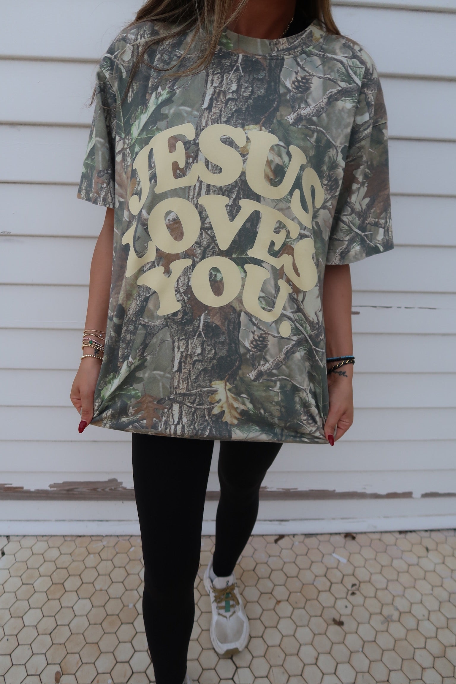 Jesus Loves You Oversized Tee- Camo