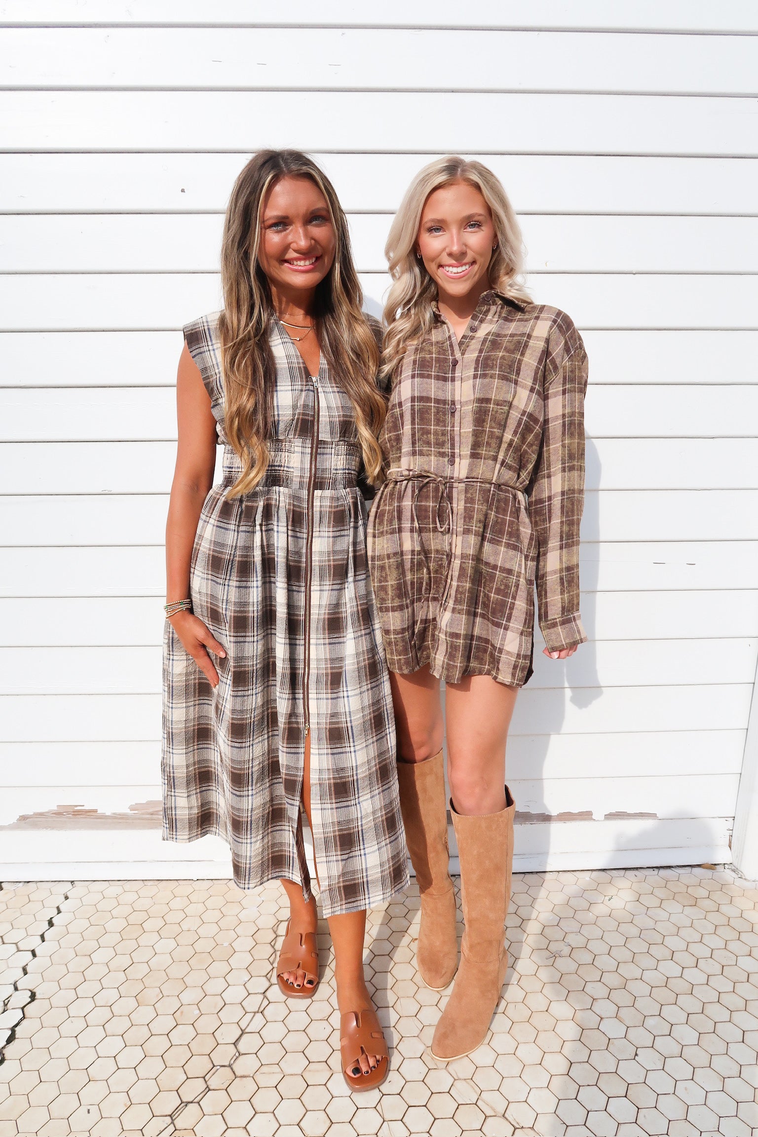 Mocha Tartan Plaid Midi Dress