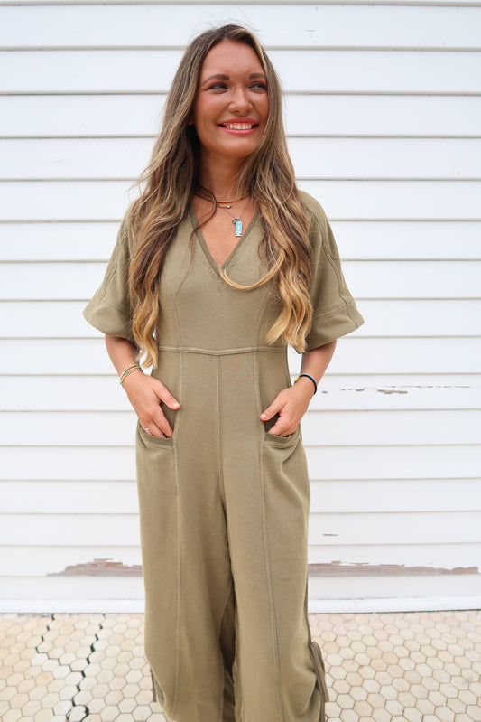 Wide-Leg Olive Jumpsuit
