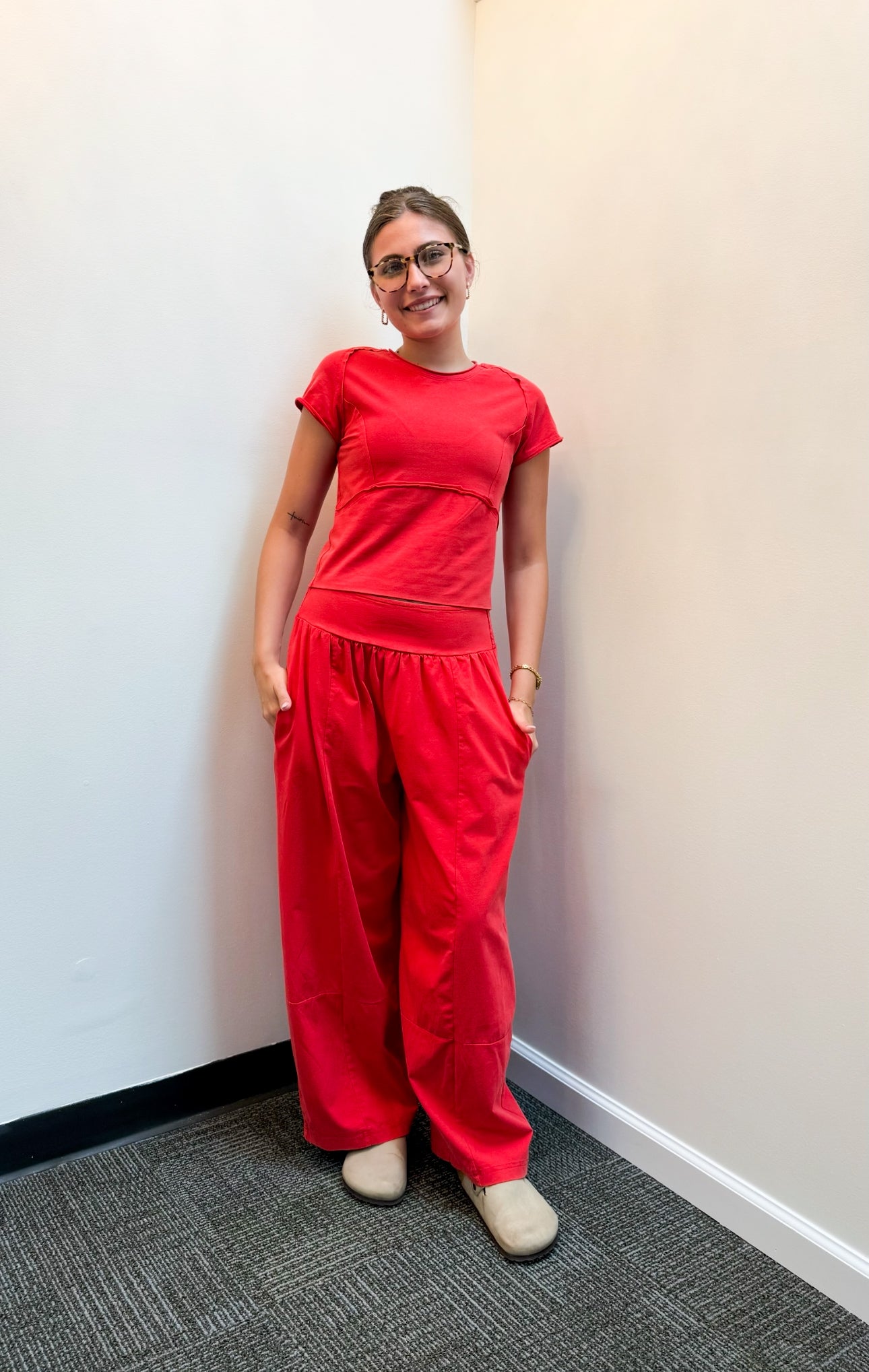 Mineral Washed Jogger Set- Red