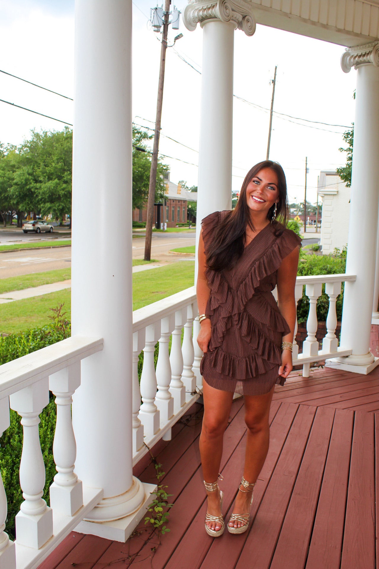 Chestnut Ruffle Mini Dress