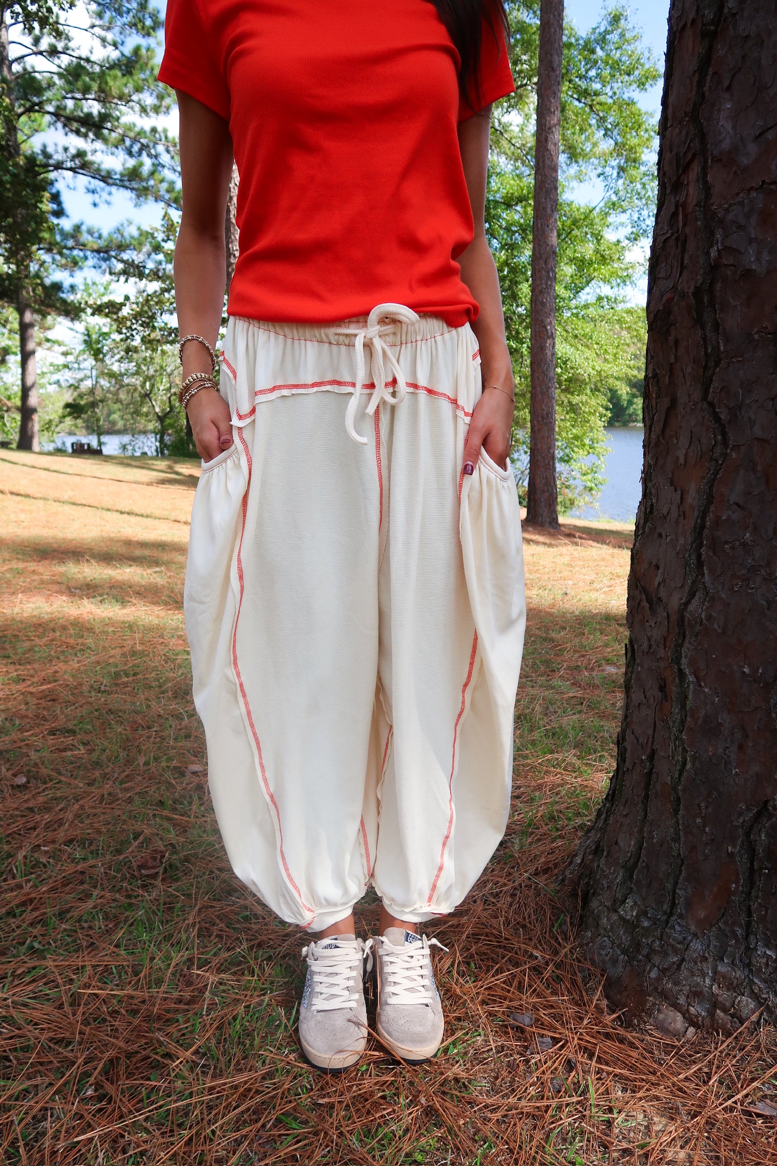 Relaxed Drawstring Pants- Cream