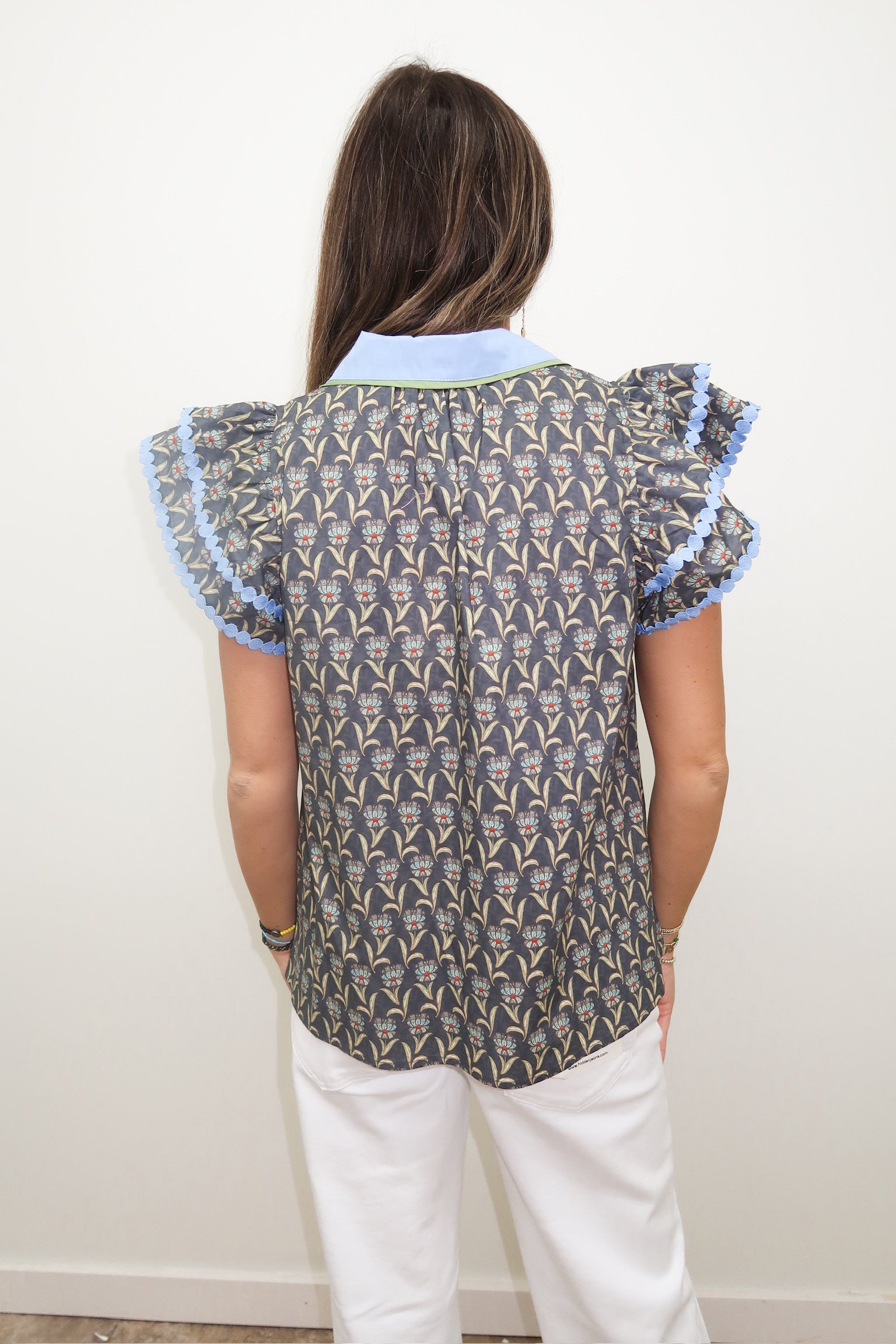 Midnight Floral Flutter Sleeve Top