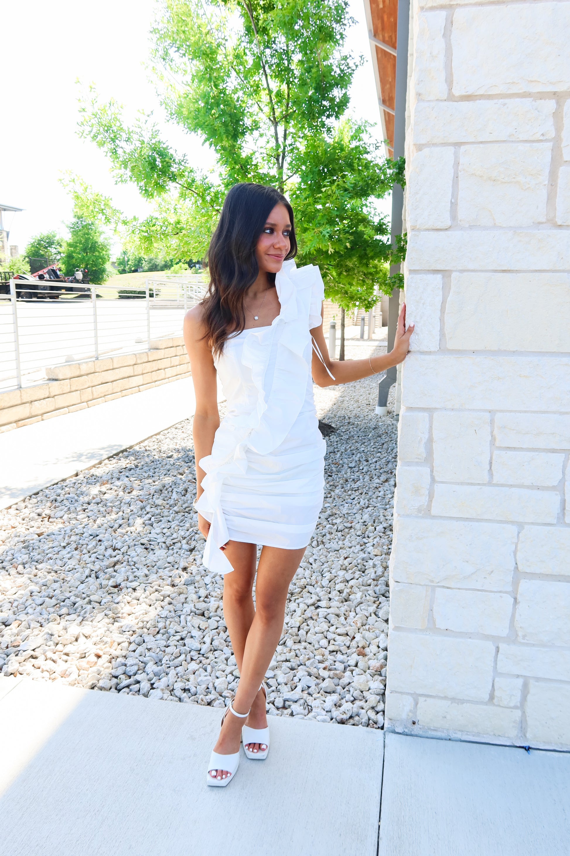 Diagonal Ruffle Mini Dress