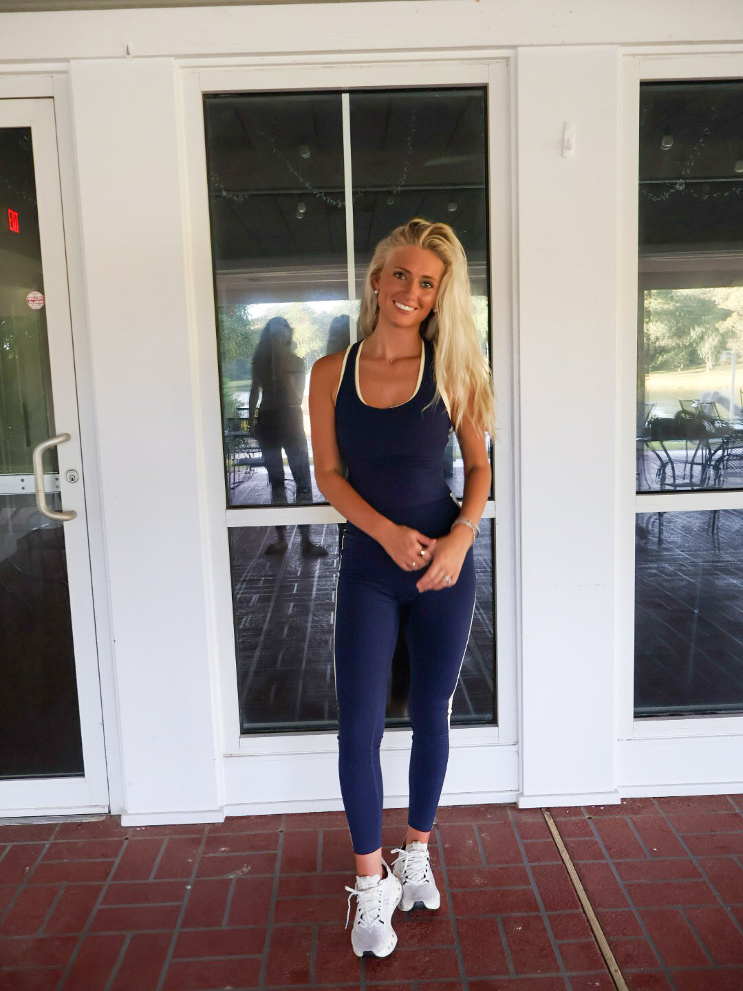 Side Stripe Leggings- Navy w/ Yellow