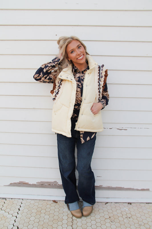 Sweater Trimmed Puffer Vest