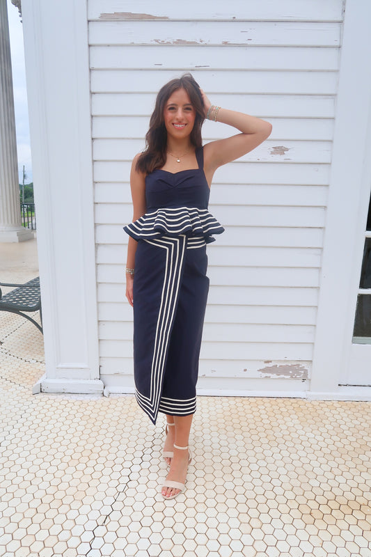 Navy and White Skirt Set