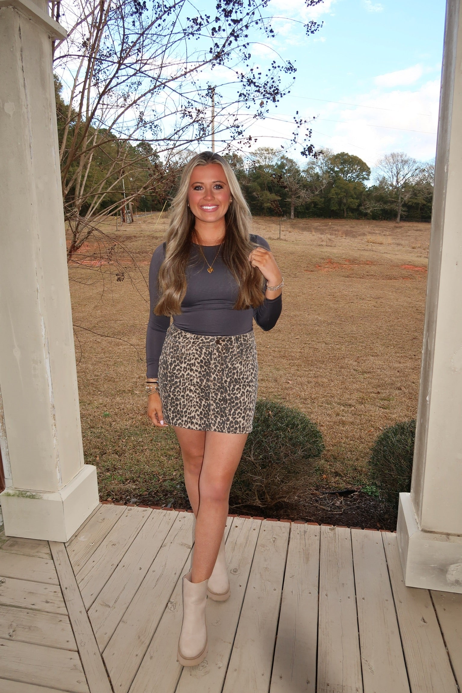 Leopard Denim Skirt