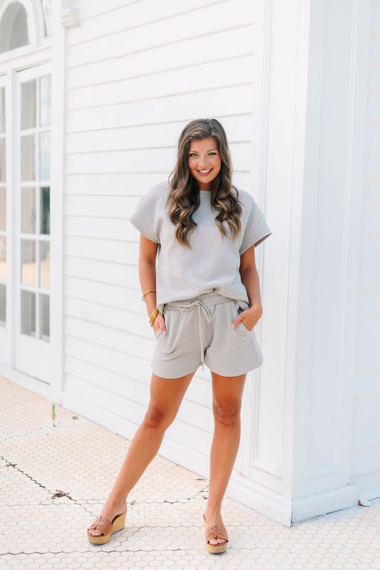 Oatmeal Textured Casual Shorts