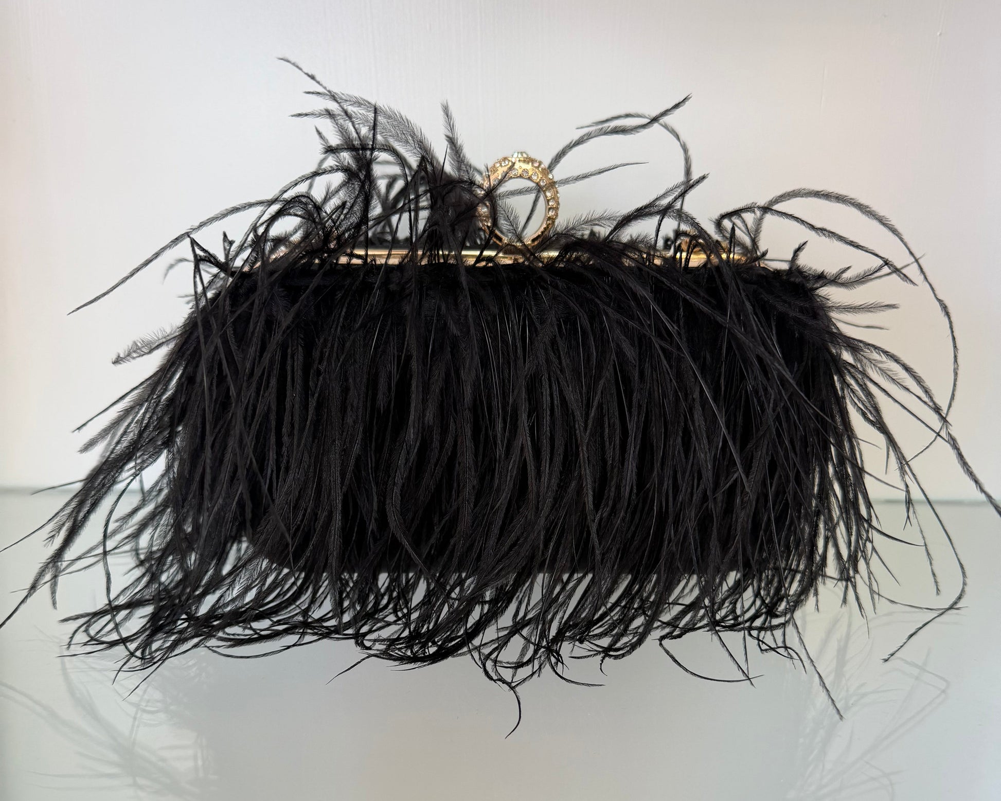 Feathers Evening Clutch- Black