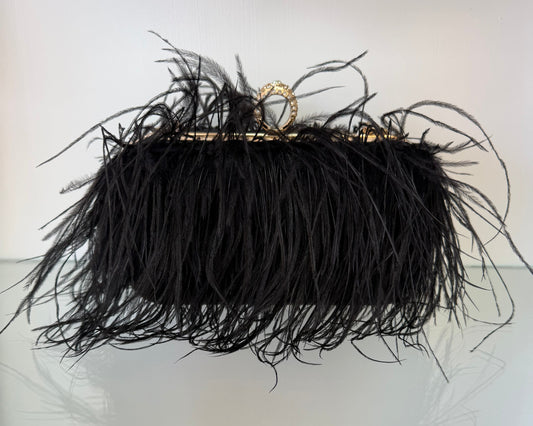 Feathers Evening Clutch- Black
