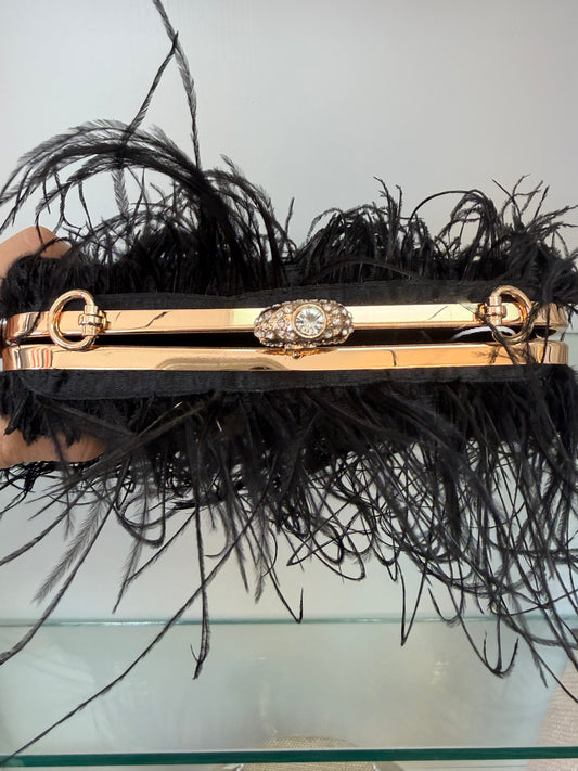 Feathers Evening Clutch- Black