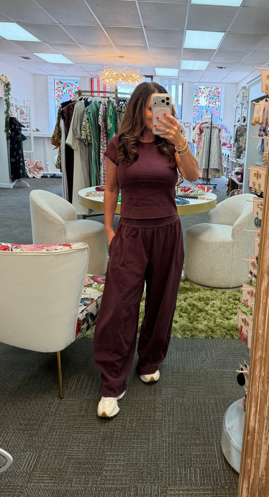 Mineral Washed Jogger Set- Red Bean