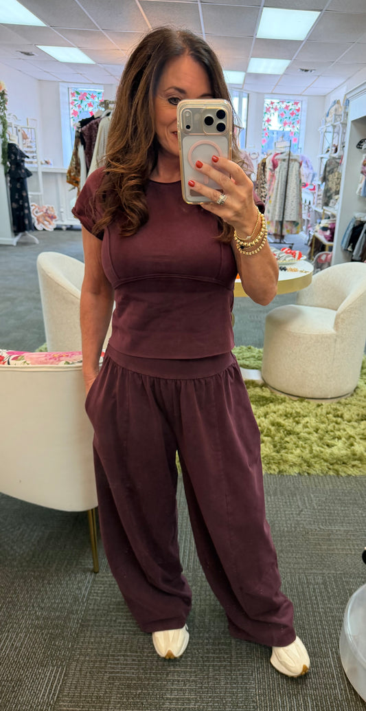 Mineral Washed Jogger Set- Red Bean