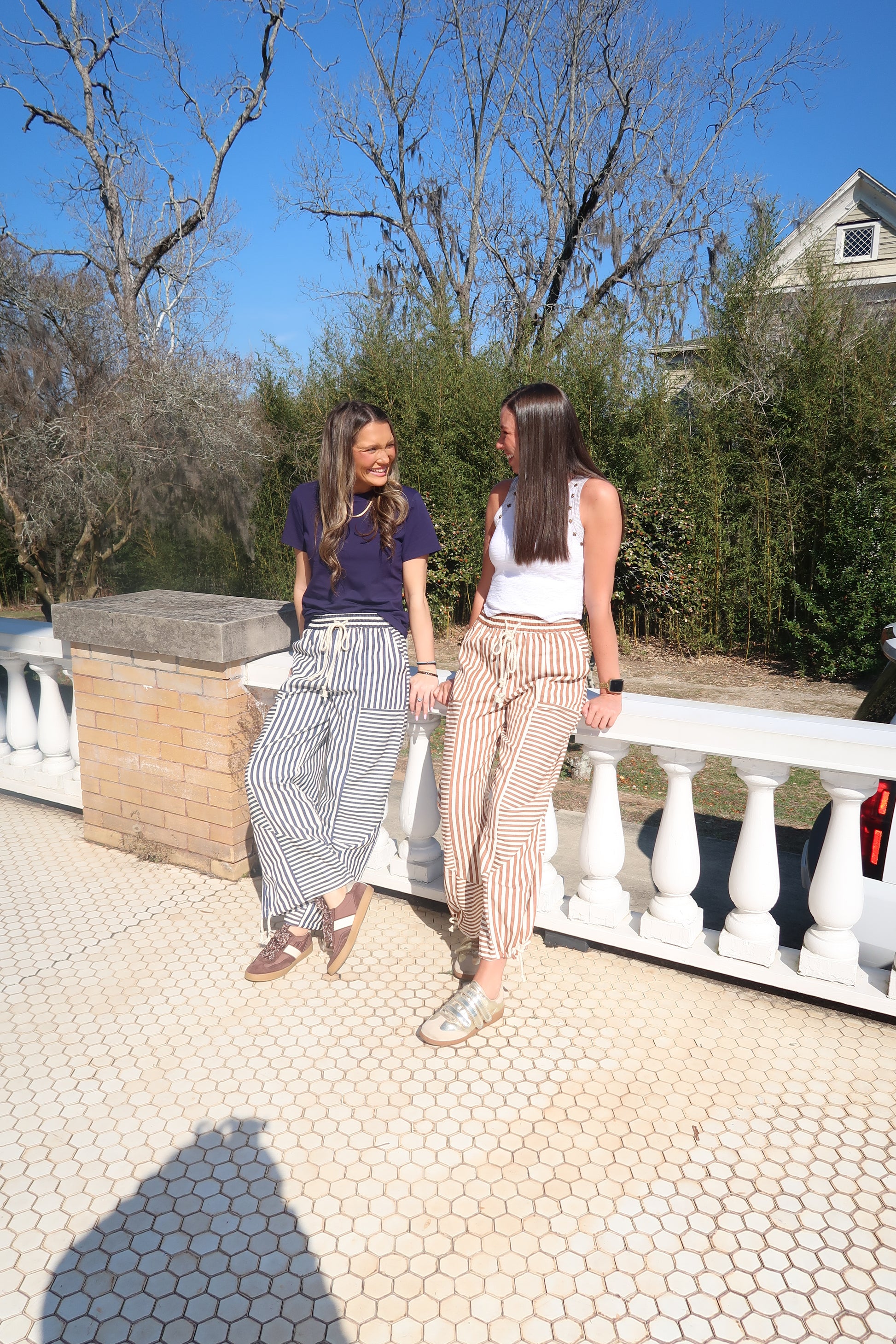 Striped Parachute Pants-Pecan