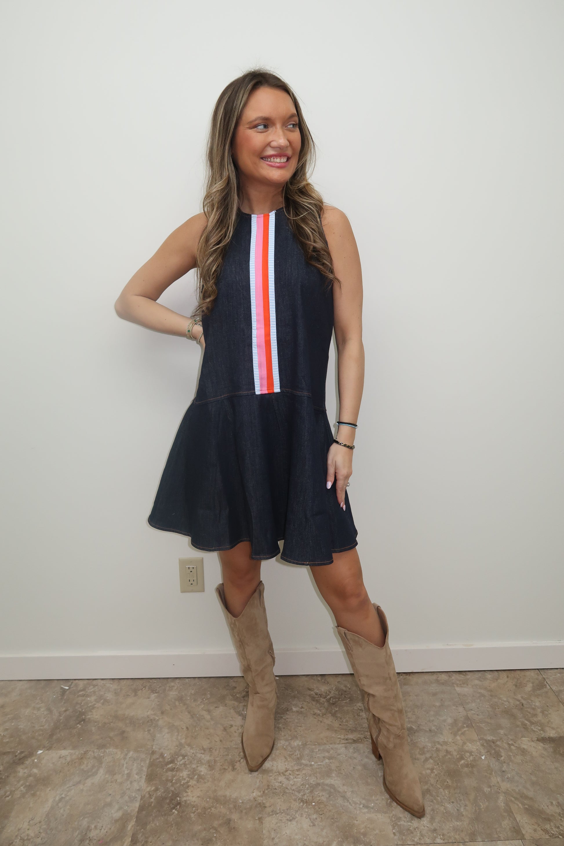 Bright Stripes Denim Dress