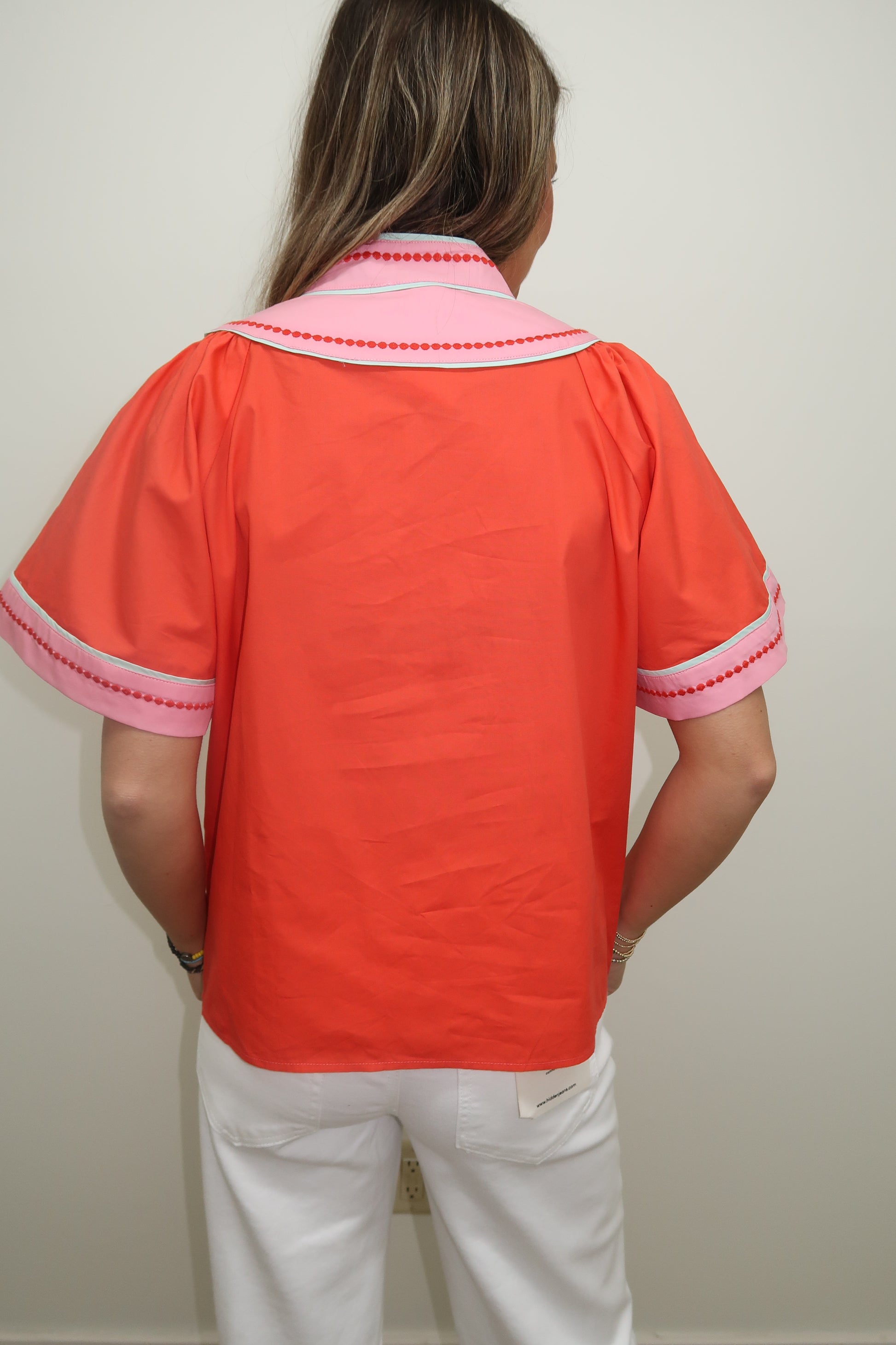 Poppy Red & Pink Detailed Top