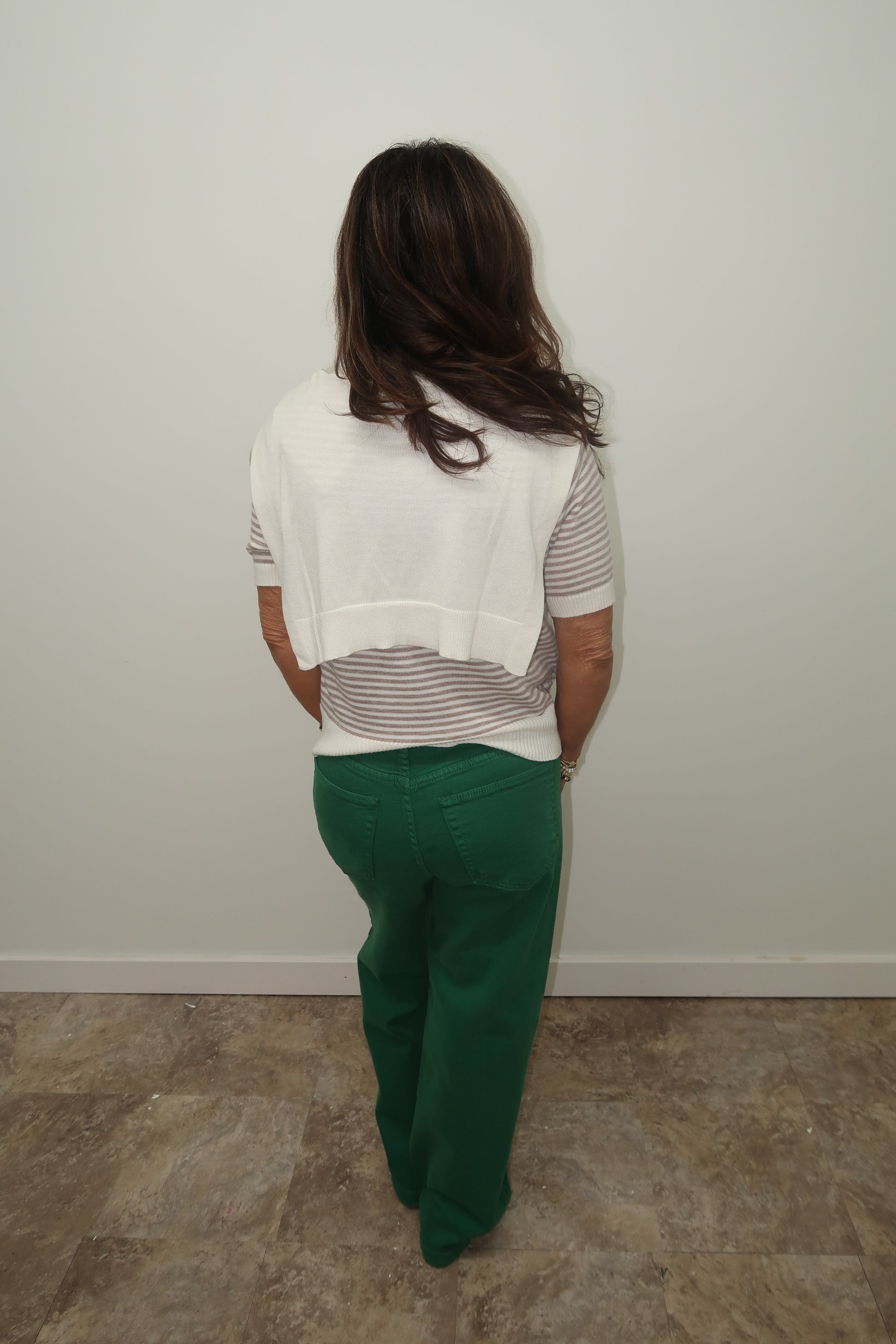 Striped Sweater with Wrap Sleeves-Ivory & Tan