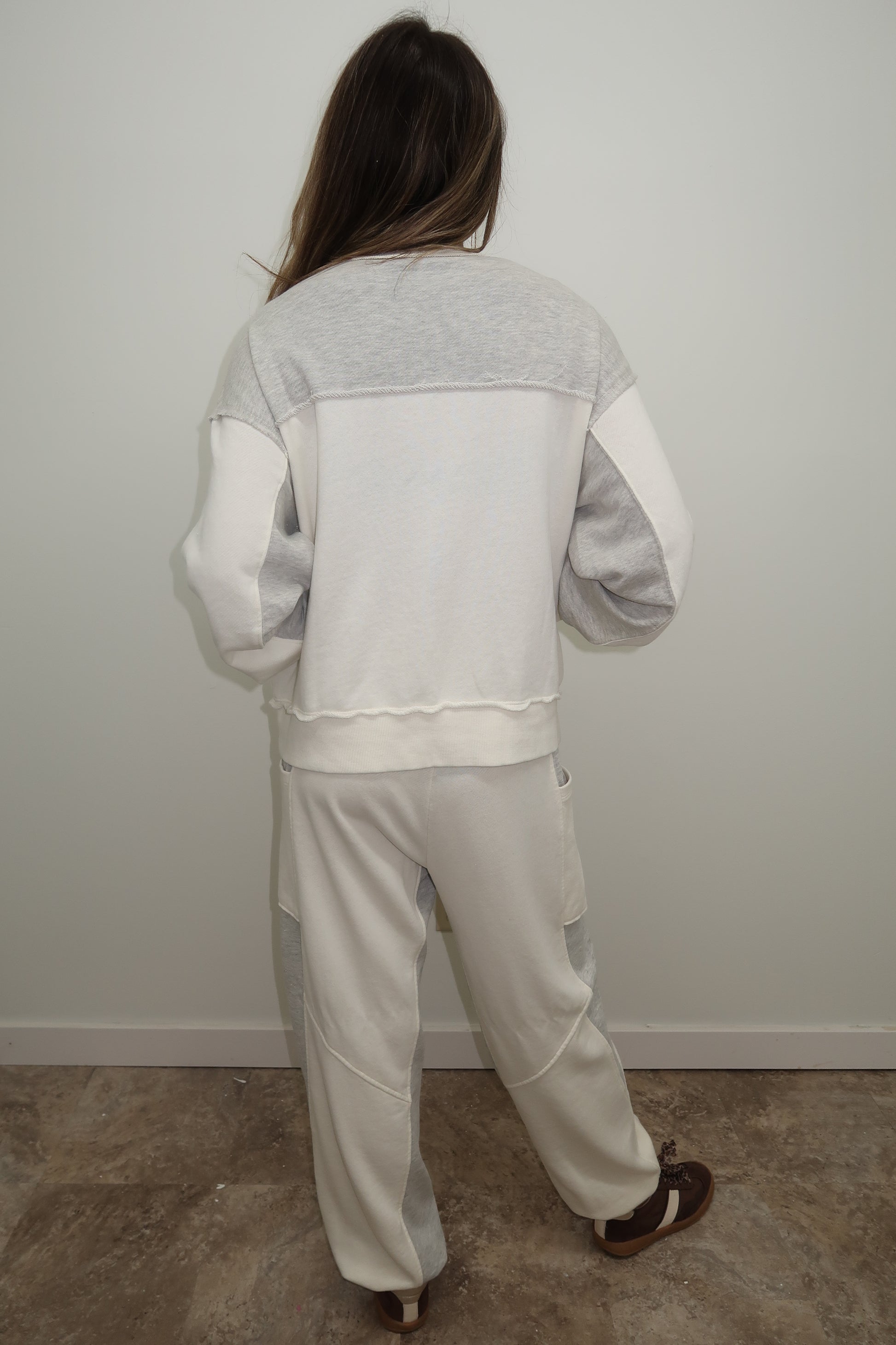 Colorblock Jogger Set- Cream/Grey