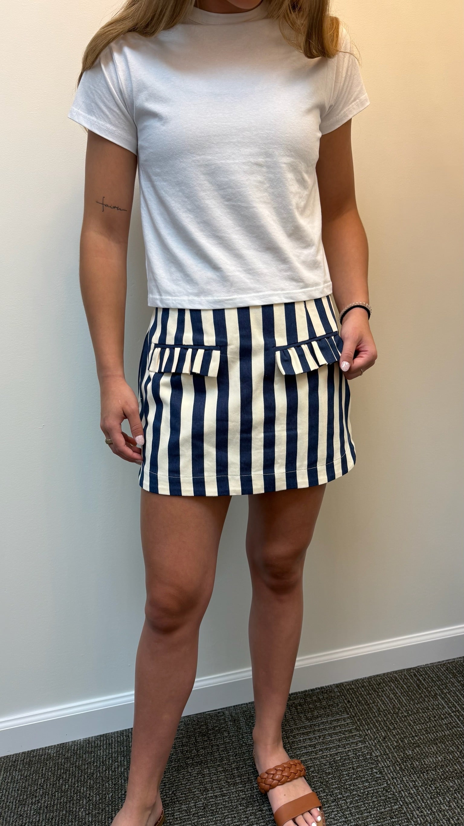 Navy Striped Skort