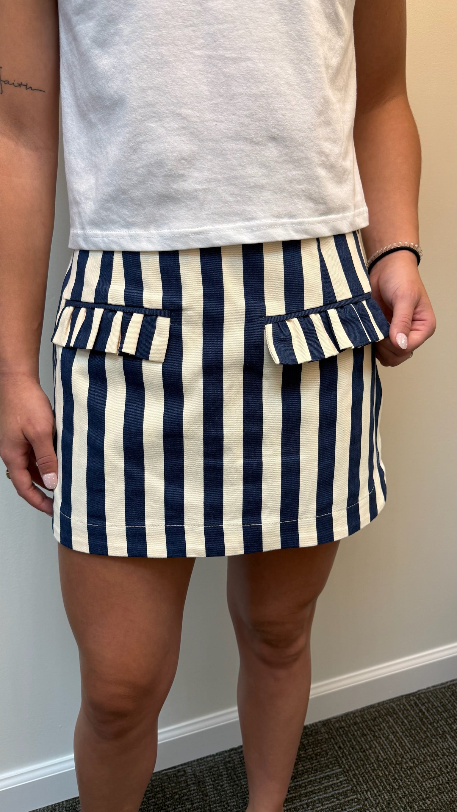 Navy Striped Skort