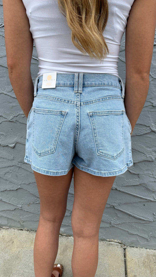 Pleated Bubble Short- Light Denim