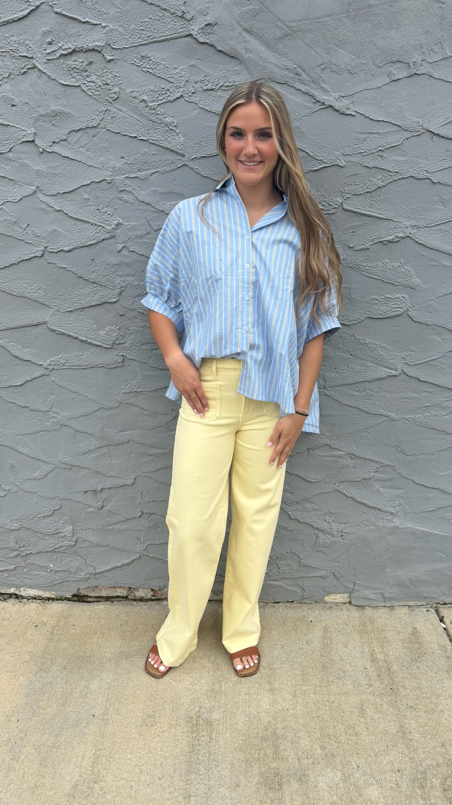 Blue Striped Button Down Oversized Shirt