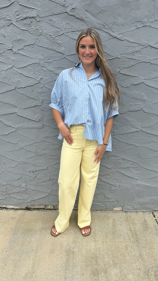 Blue Striped Button Down Oversized Shirt