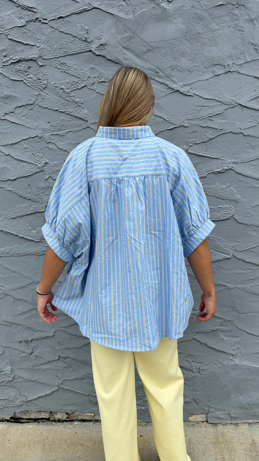 Blue Striped Button Down Oversized Shirt