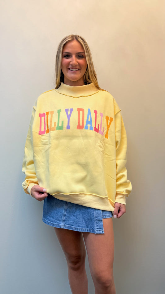 Dilly Dally Rainbow Print Mock Neck Sweatshirt