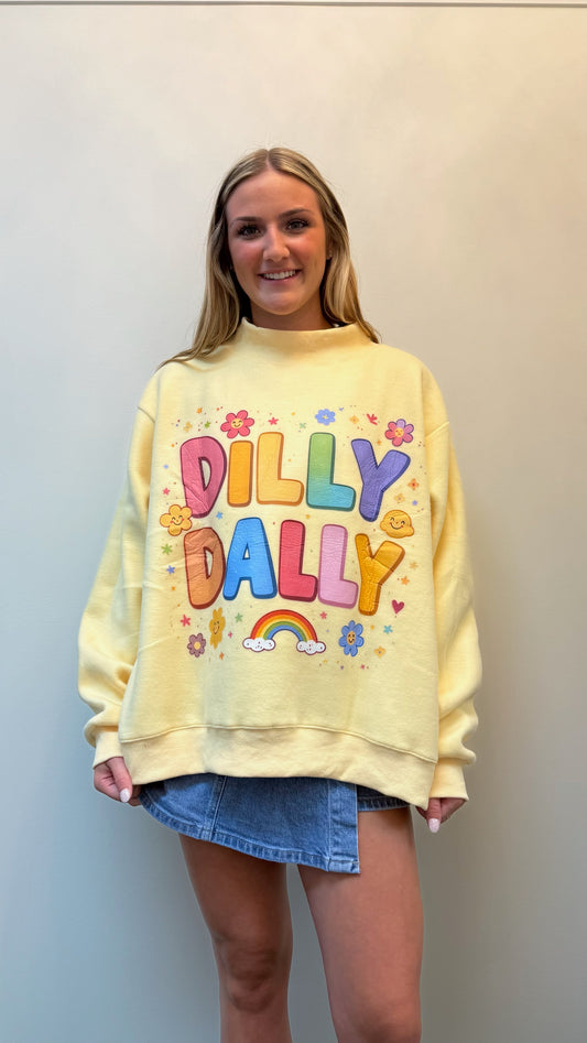 Dilly Dally Rainbow Print Mock Neck Sweatshirt